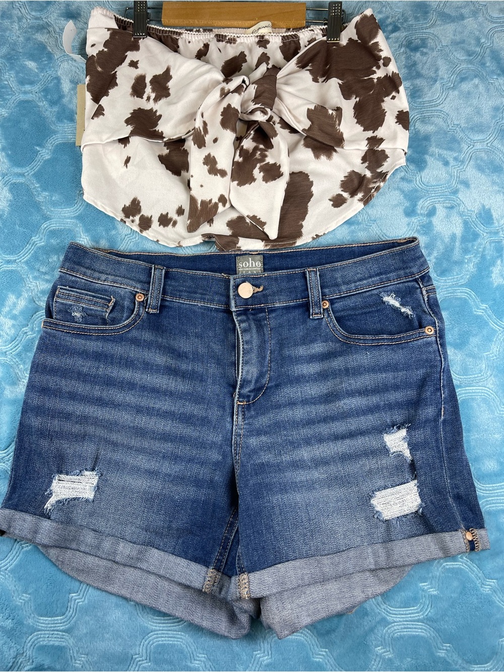 Soho Dark Blue Distressed Roll-Hem Denim Shorts